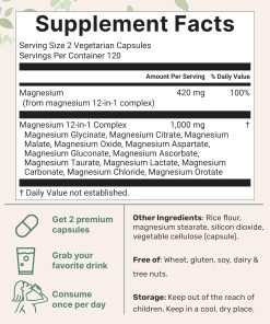 Micro Ingredients Magnesium 12-In-1 Complex (1,000 mg) - 240 vegetarian capsules