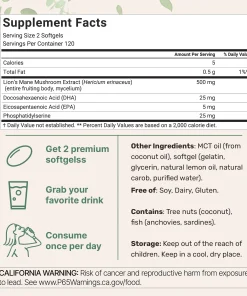 Micro Ingredients Lion's Mane + Omega-3 (DHA + EPA) With MCT Oil - 240 softgels