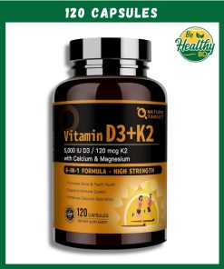 Nature Target Vitamin D3 + K2 (5,000 IU + 120 mcg) with Calcium & Magnesium - 120 capsules