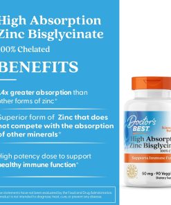 Doctor's Best Zinc Bisglycinate (50 mg) 100% Chelated High Absorption - 90 veggie capsules