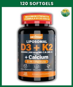 NextDia Vitamin D3 (20,000 IU) + K2 (200 mcg) + Calcium - 120 softgels