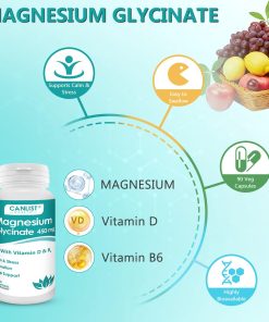 Canlist Health Magnesium Glycinate (450 mg) with Zinc, Vitamin D & B6 - 90 veg capsules