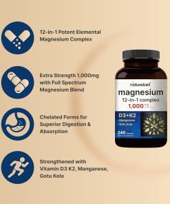 Naturebell Magnesium 12-in-1 Complex (1,000 mg) & D3+ K2- 240 capsules