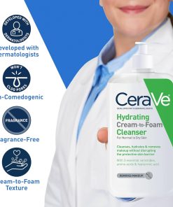 CeraVe Hydrating Cream-to-Foam Cleanser Removes Makeup for Normal to Dry Skin - 237 ml