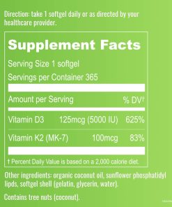 Upnourish Liposomal D3 (5,000 IU) + K2 (100 mcg) - 365 softgels