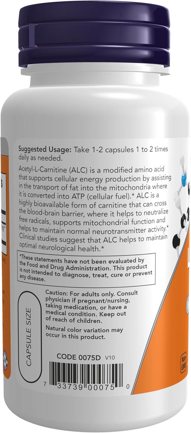 Now Acetyl L-Carnitine (500 mg) - 50 veg capsules