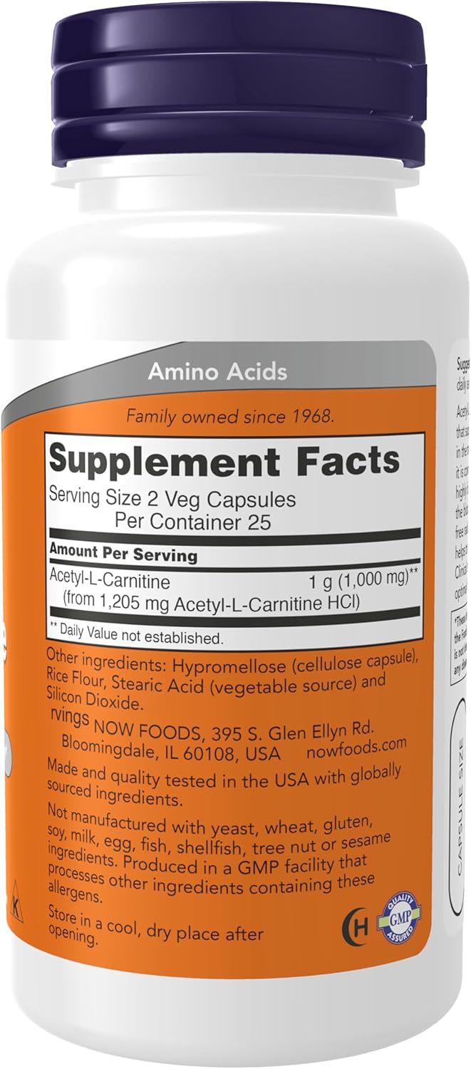 Now Acetyl L-Carnitine (500 mg) - 50 veg capsules