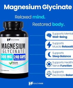 Health Fare Magnesium Glycinate (500 mg) - 240 vegan capsules
