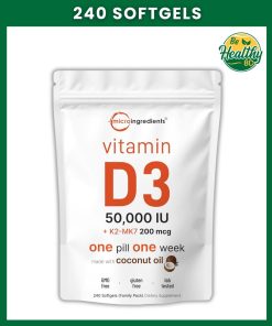 Micro Ingredients Vitamin D3 + K2 (50,000 IU + 200 mcg) - 240 softgels