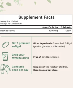 Micro Ingredients Biotin (5000 mcg) with Coconut Oil - 365 softgels