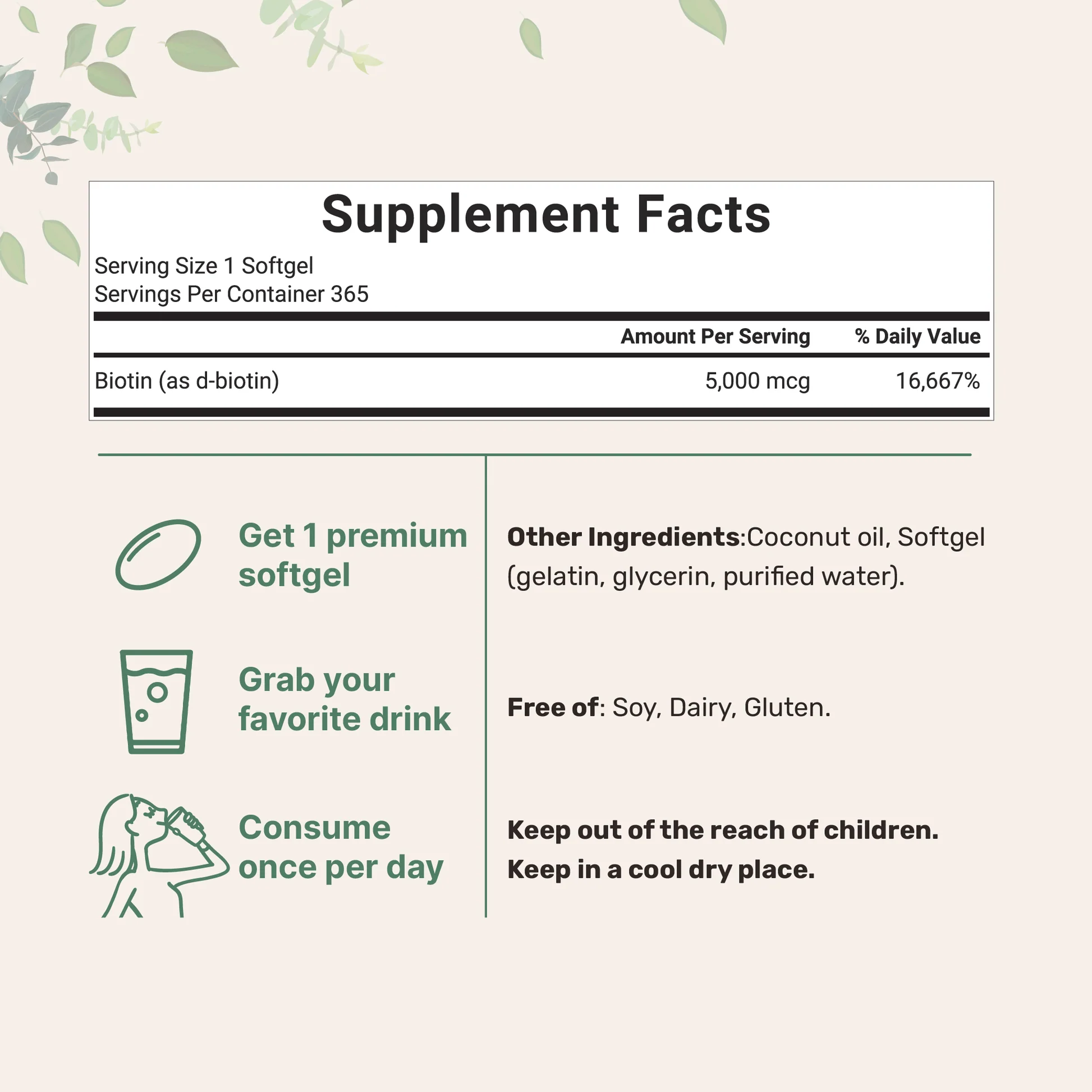 Micro Ingredients Biotin (5000 mcg) with Coconut Oil - 365 softgels