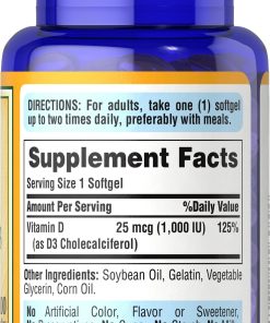 Puritan's Pride Vitamin D3 (25 mcg - 1,000 IU) - 100 softgels