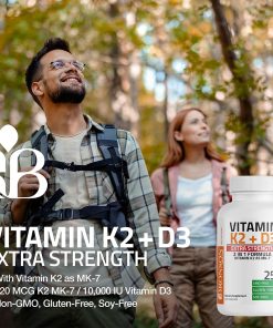Bronson Vitamin K2 + D3 (10,000 IU - 250 mcg) Extra Strength - 60 capsules