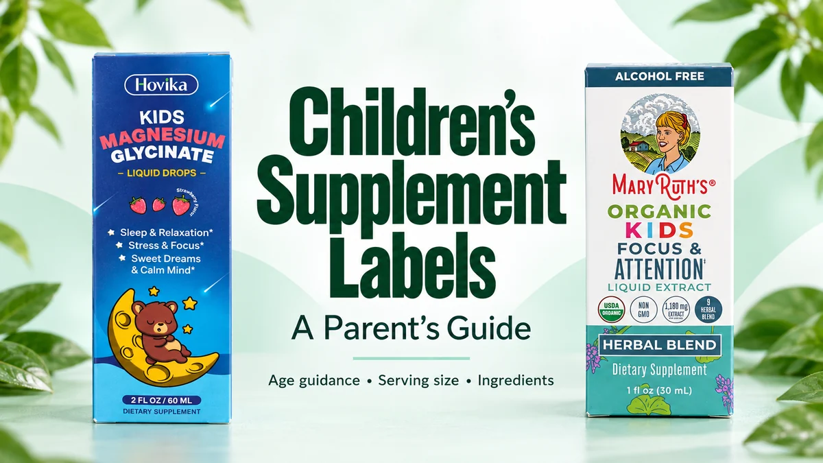 Hovika and MaryRuth’s children’s supplements beside a parent’s label-reading guide
